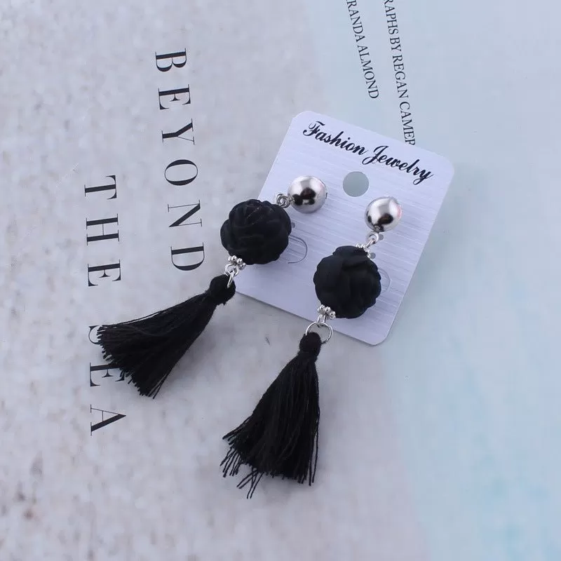 Black Rose and Tassel Earrings