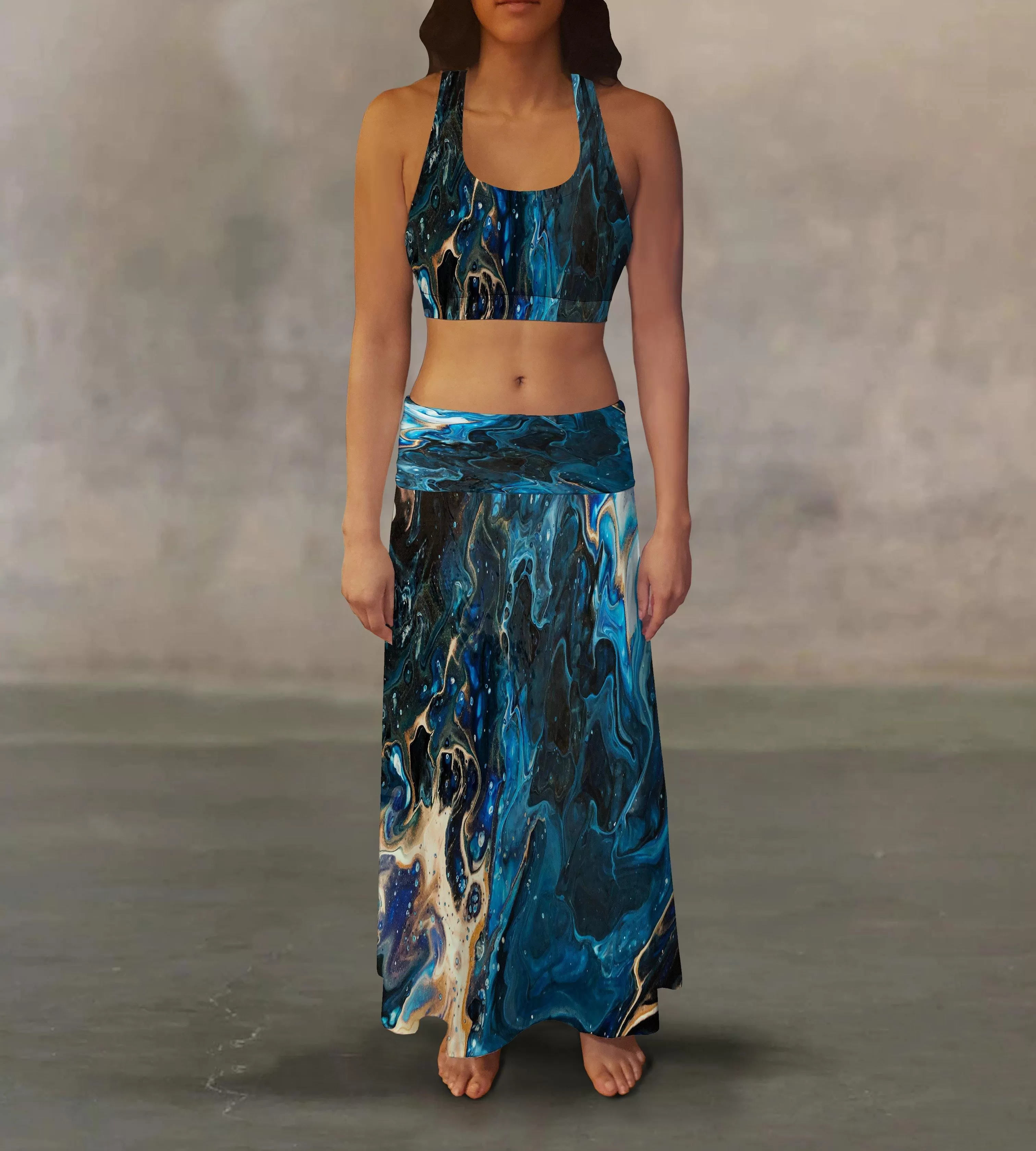 Blue Gold Liquid Maxi Skirt