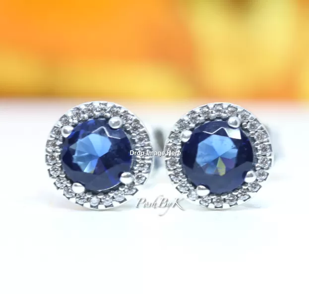 Blue Round Sparkle Stud Earrings 296272C01