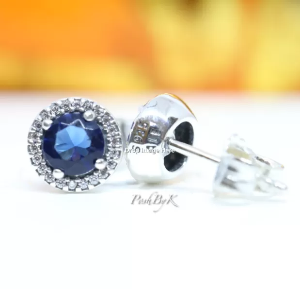 Blue Round Sparkle Stud Earrings 296272C01