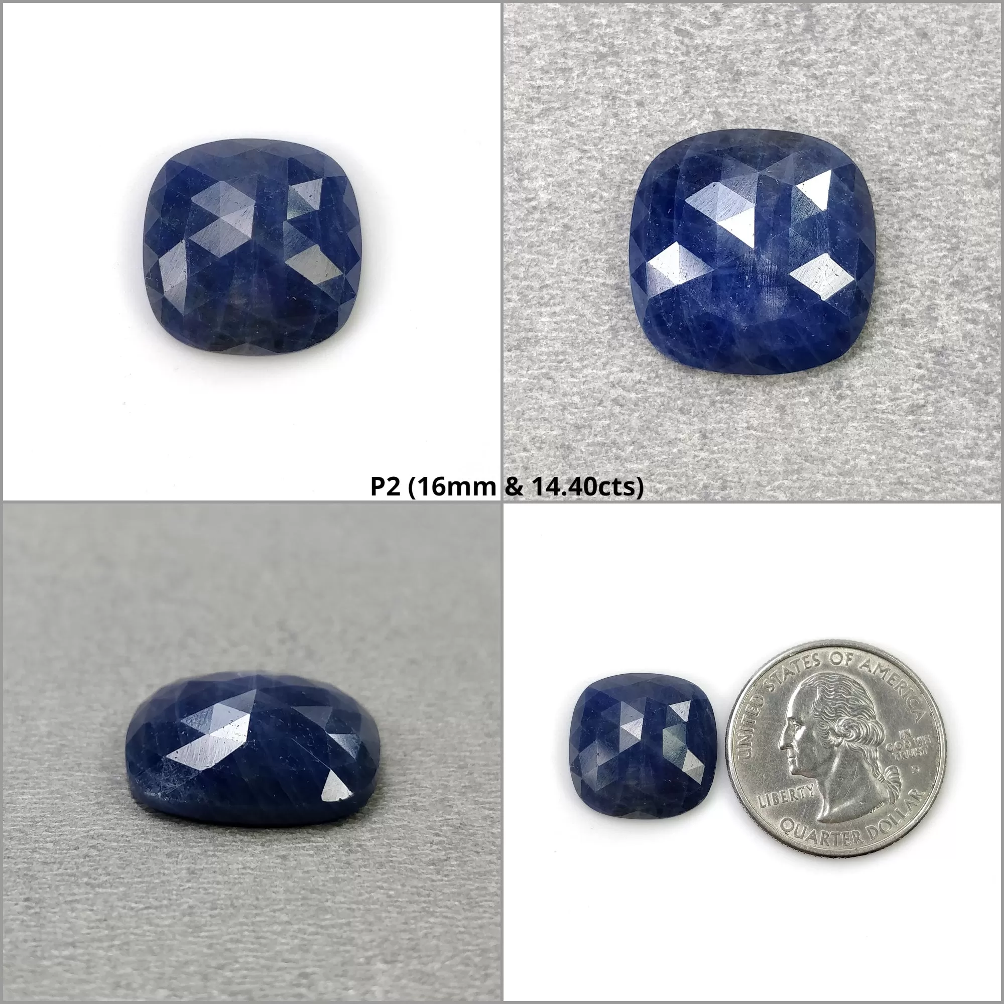 BLUE SAPPHIRE Gemstone Rose Cut : Natural Untreated Unheated Sapphire Cushion Shape