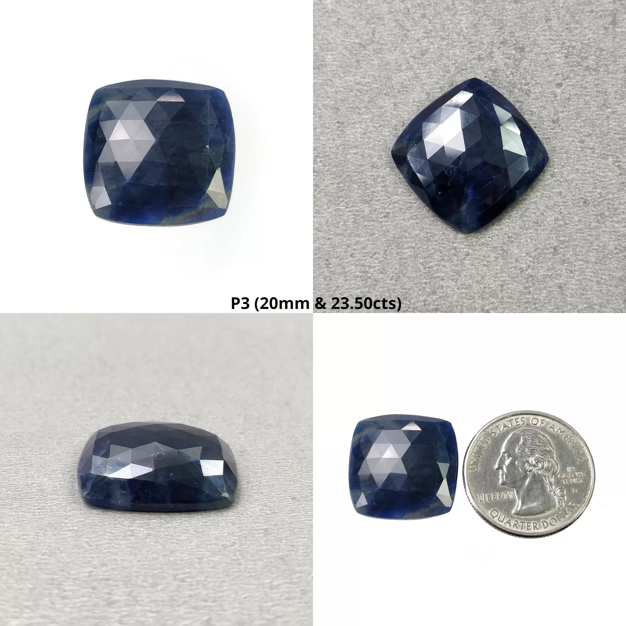 BLUE SAPPHIRE Gemstone Rose Cut : Natural Untreated Unheated Sapphire Cushion Shape