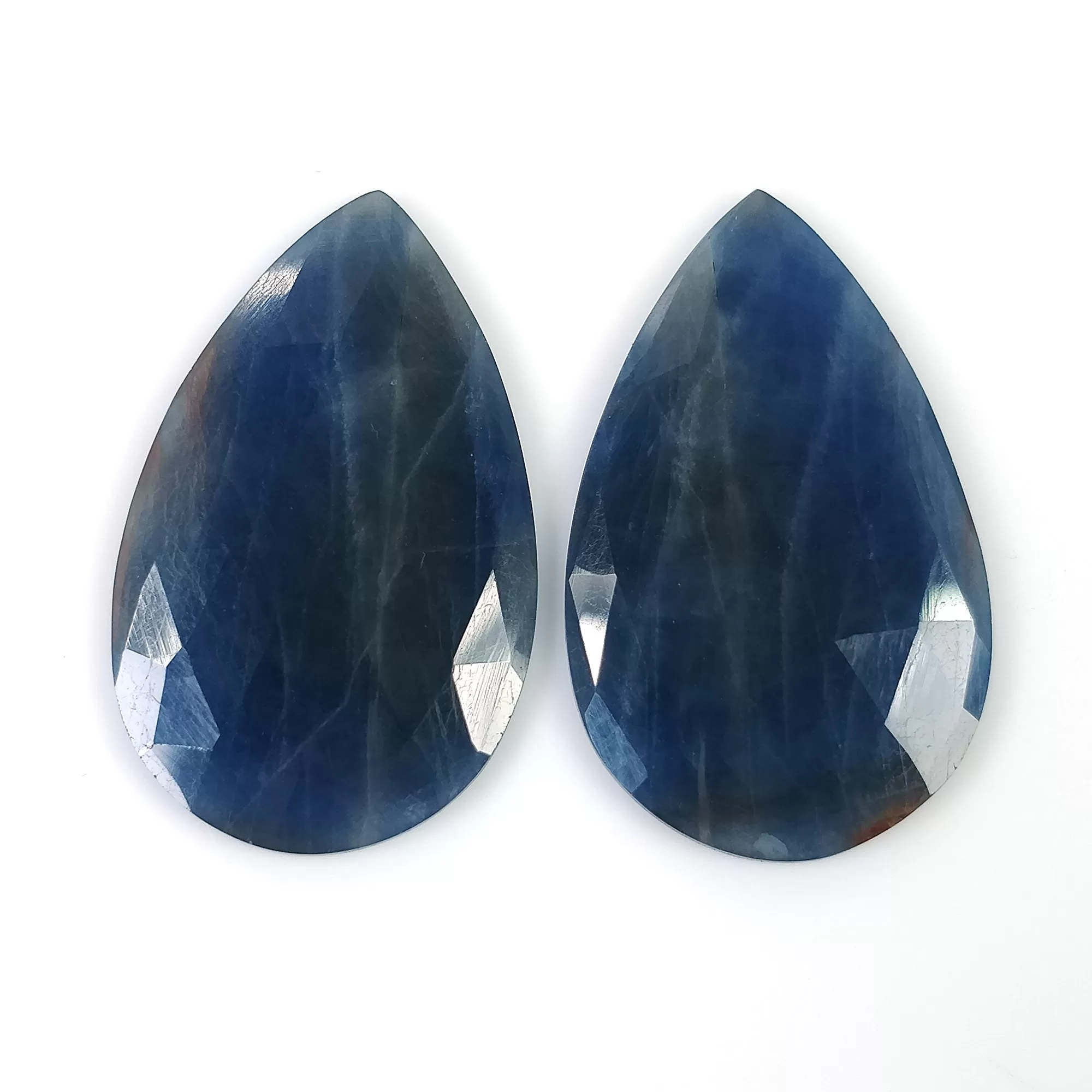 BLUE SAPPHIRE Pears Gemstone Rose Cut : 48.00cts Natural Untreated Unheated Sapphire Pear Shape 33*21mm Pair (With Video)