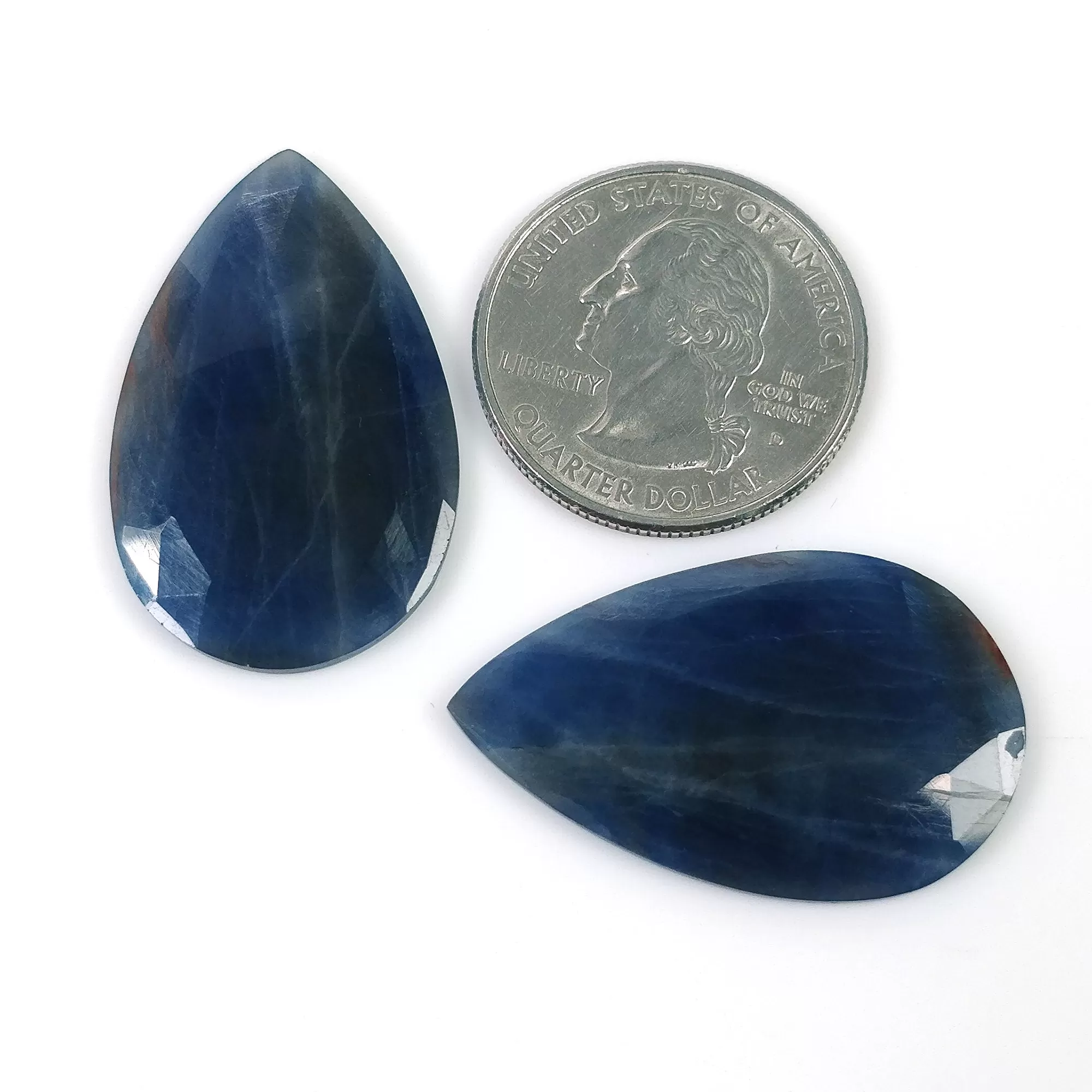 BLUE SAPPHIRE Pears Gemstone Rose Cut : 48.00cts Natural Untreated Unheated Sapphire Pear Shape 33*21mm Pair (With Video)