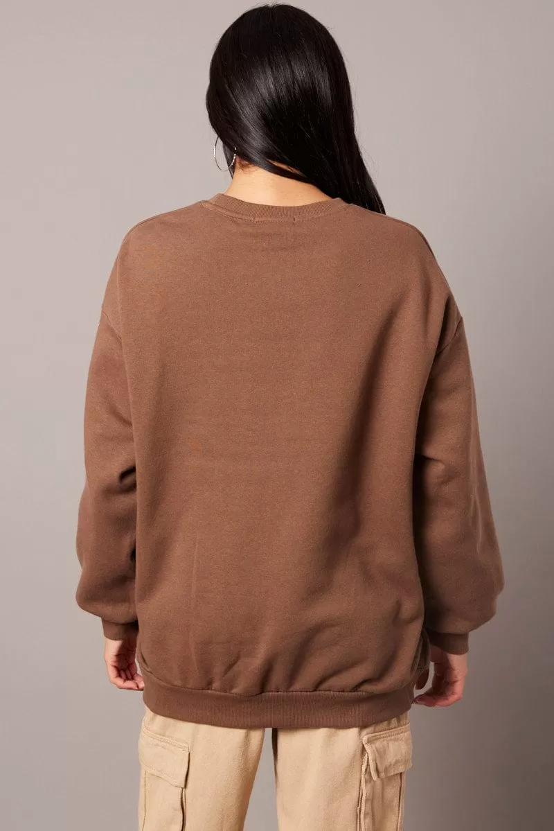 Brown Graphic Sweater Long Sleeve