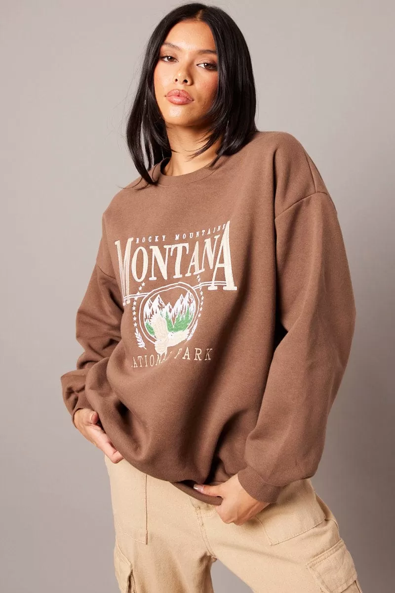 Brown Graphic Sweater Long Sleeve