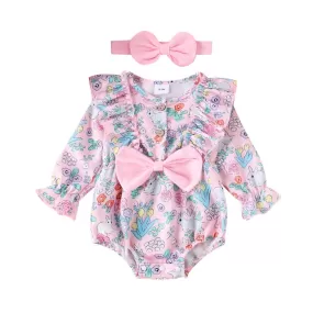 BUNNIES Floral Bowtie Romper with Headband