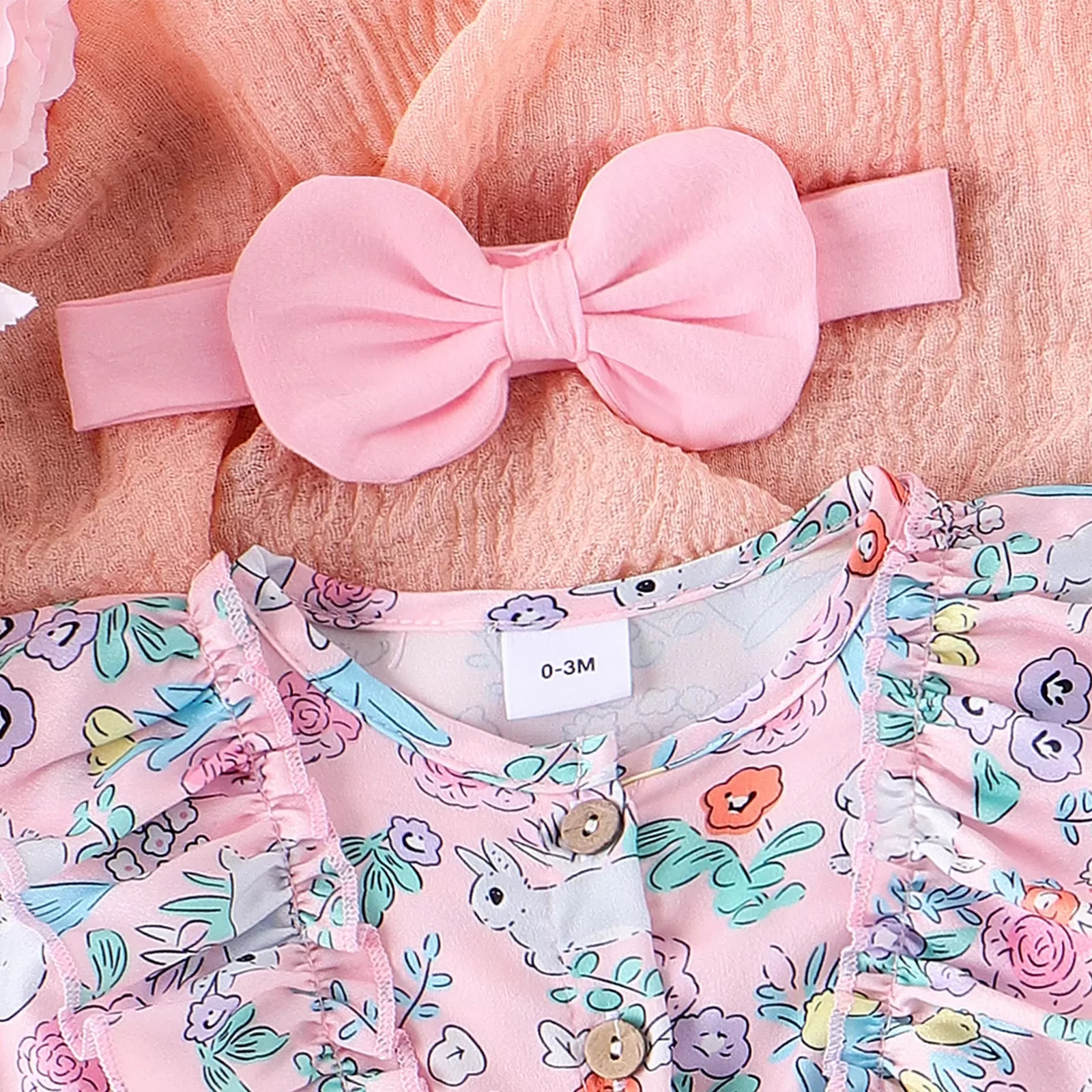 BUNNIES Floral Bowtie Romper with Headband