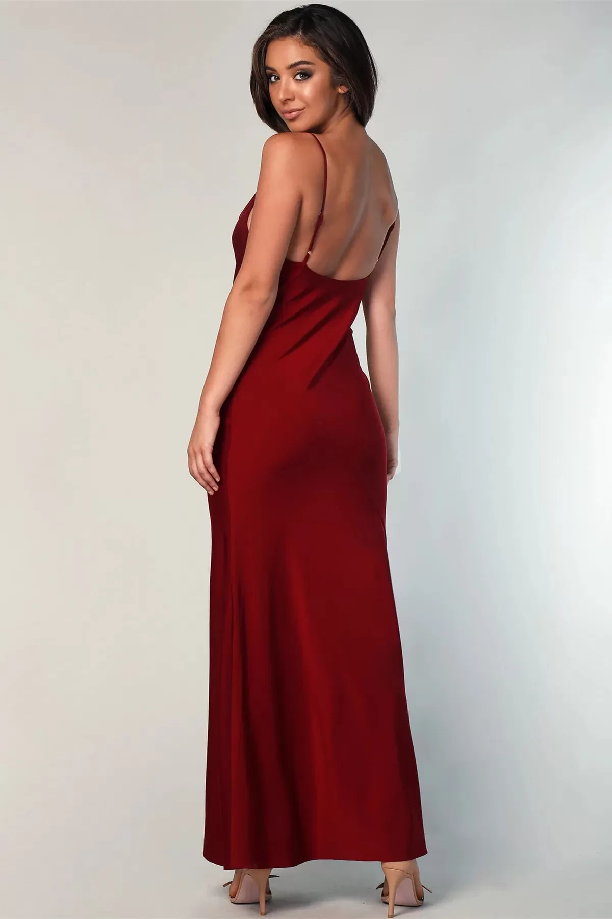 Burgundy Spaghetti Sheath Bridesmaid Dresses, Newest Wedding Guest Dresses, Long Bridesmaid Dresses, Simple Prom Dresses