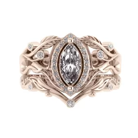 Callisto | marquise gemstone & diamond halo bridal ring set