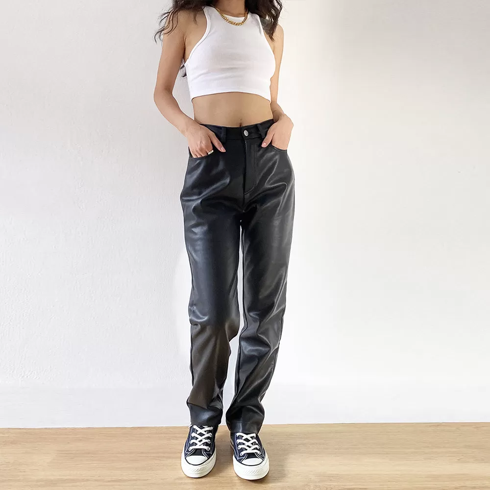 Cargo Black Faux Leather Pants