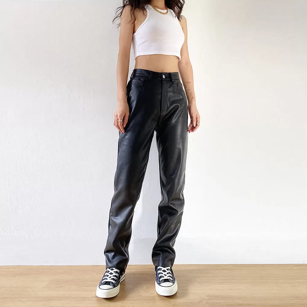 Cargo Black Faux Leather Pants