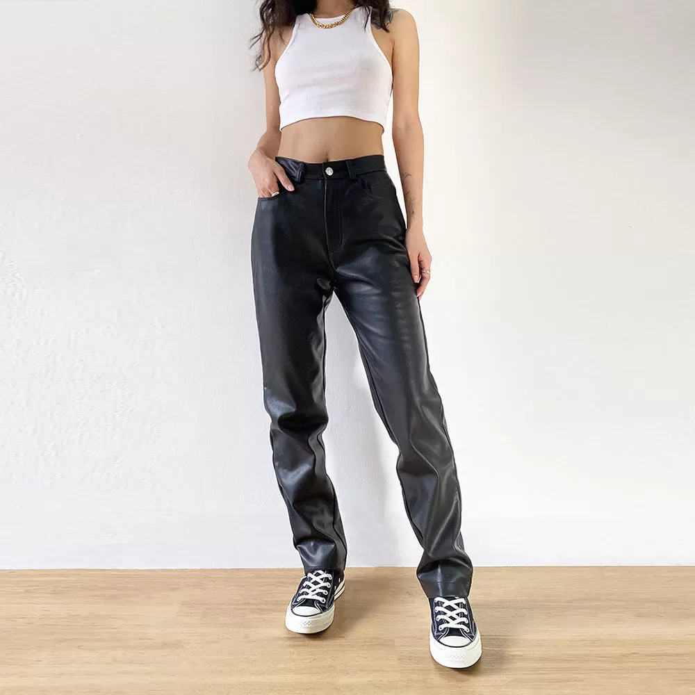 Cargo Black Faux Leather Pants