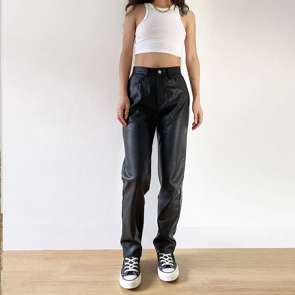 Cargo Black Faux Leather Pants