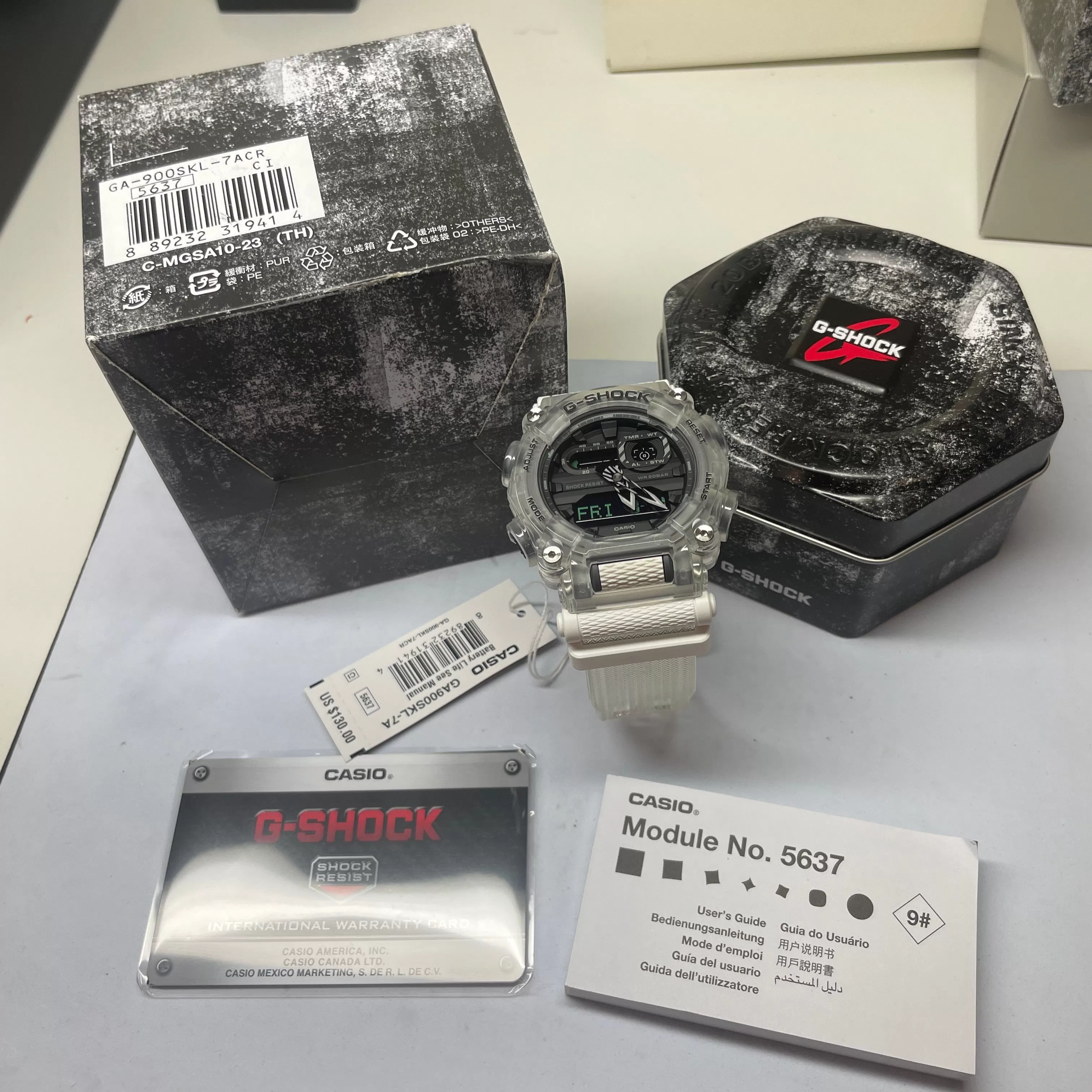 Casio G-Shock GA900SKL-7A Sound Waves Clear Transparent Watch