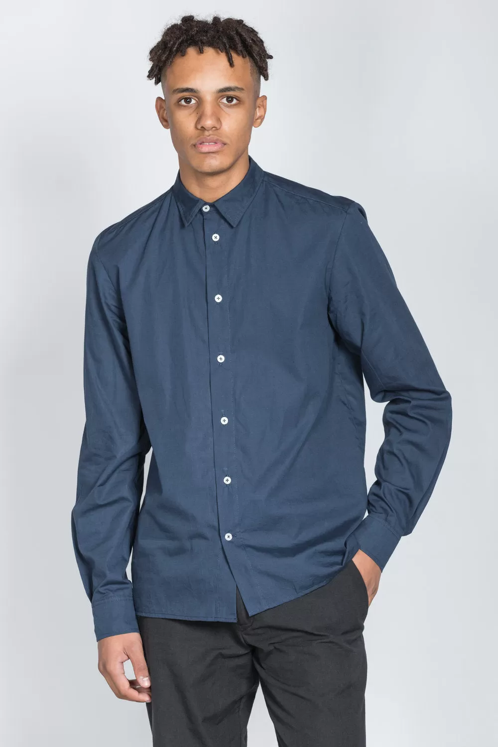 {Clearance Stock} Organic Long-Sleeve Shirt in Navy