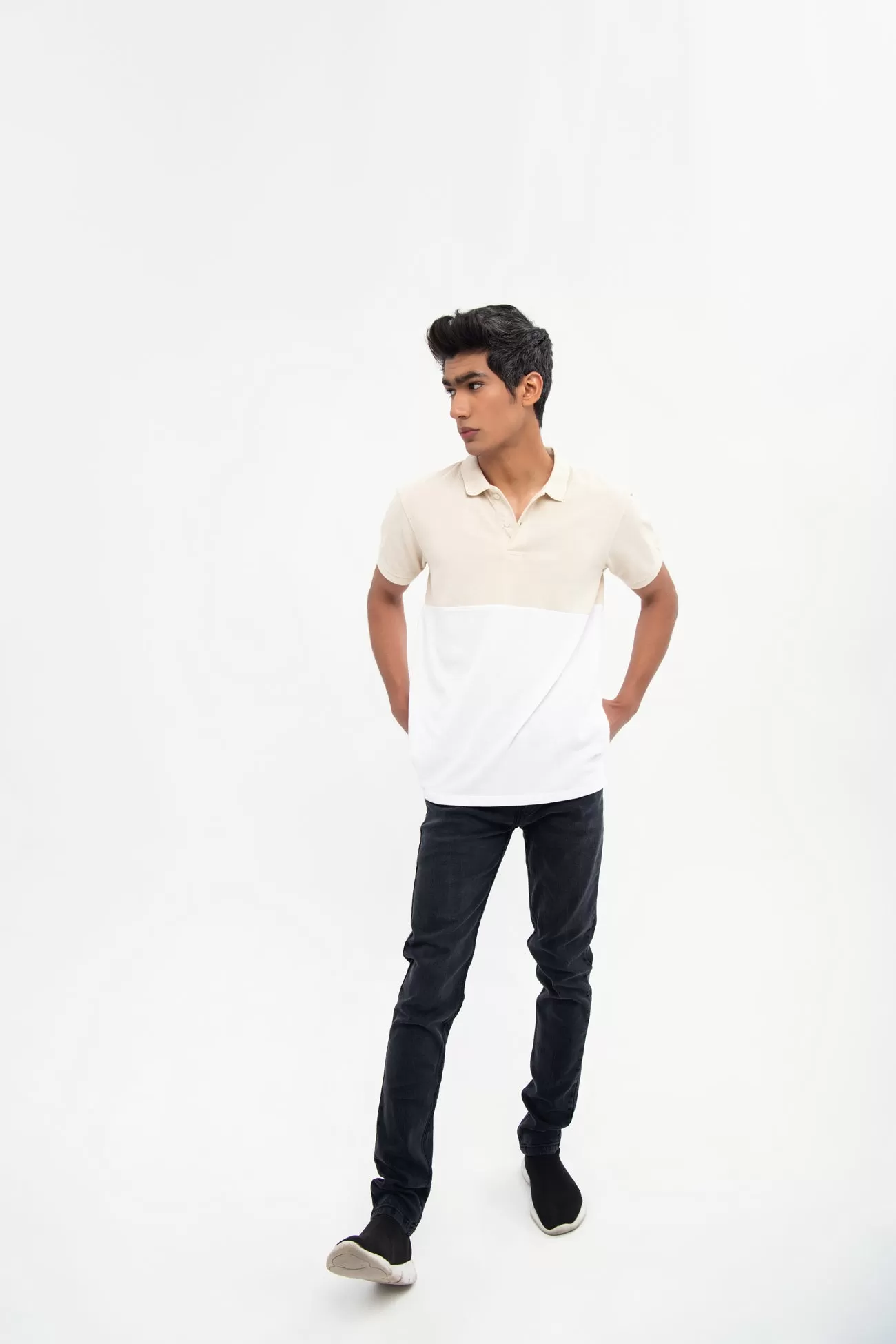 COLOR BLOCK COTTON POLO SHIRT