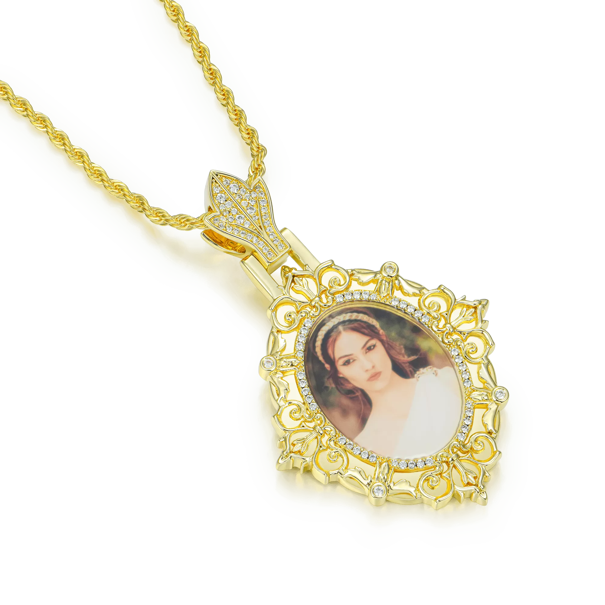 Custom Greek Pattern Vintage Oval Photo Pendant