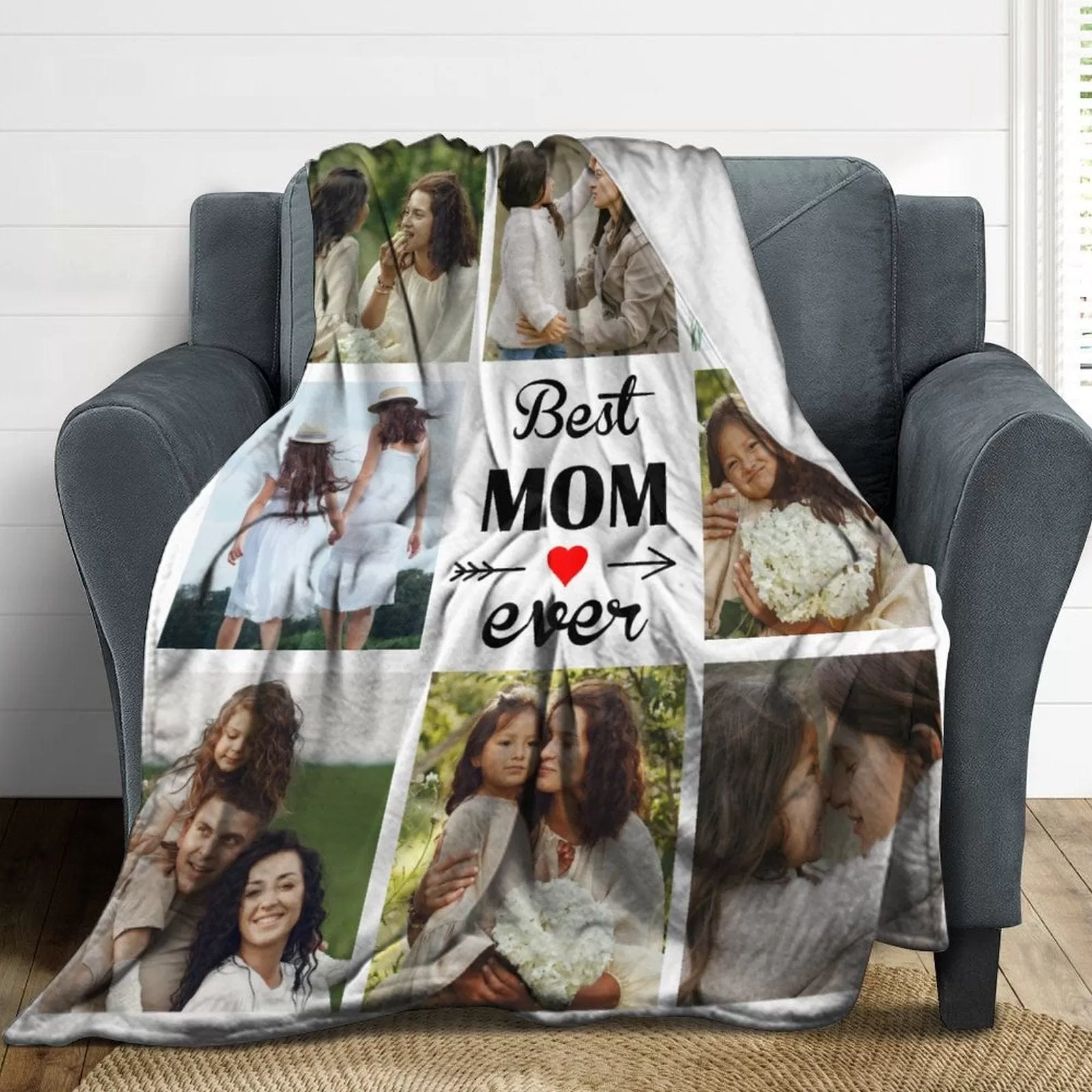 Custom Photo Best Mom Ever White Anti-pilling Flannel Blanket Personalized Mother's Day Blanket Gifts For Best Mom And Grandma