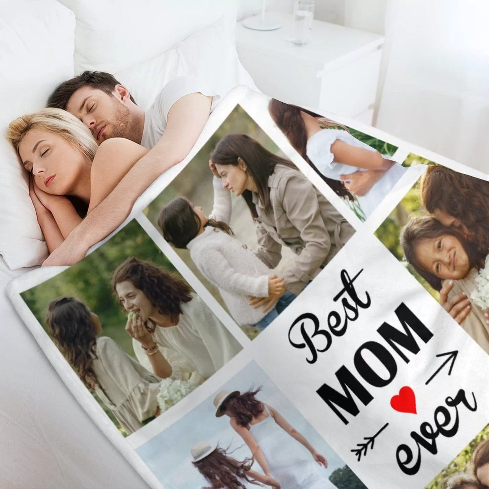 Custom Photo Best Mom Ever White Anti-pilling Flannel Blanket Personalized Mother's Day Blanket Gifts For Best Mom And Grandma