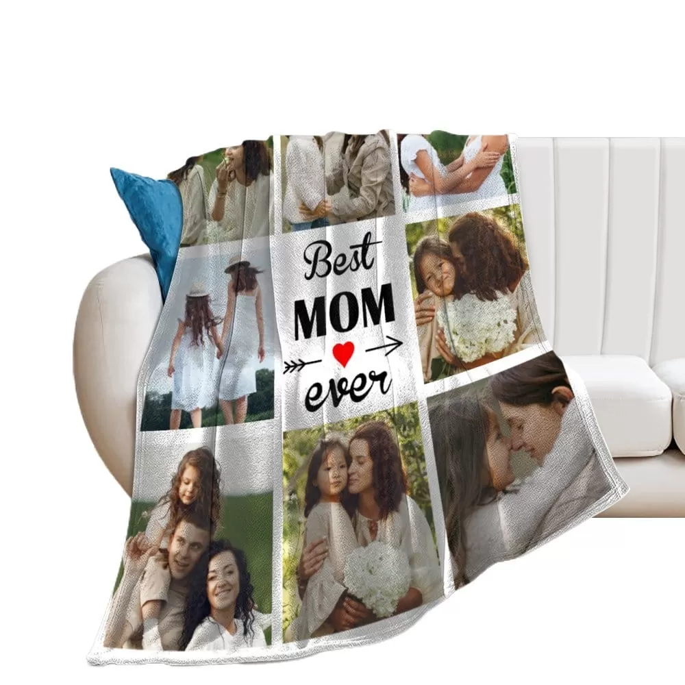 Custom Photo Best Mom Ever White Anti-pilling Flannel Blanket Personalized Mother's Day Blanket Gifts For Best Mom And Grandma