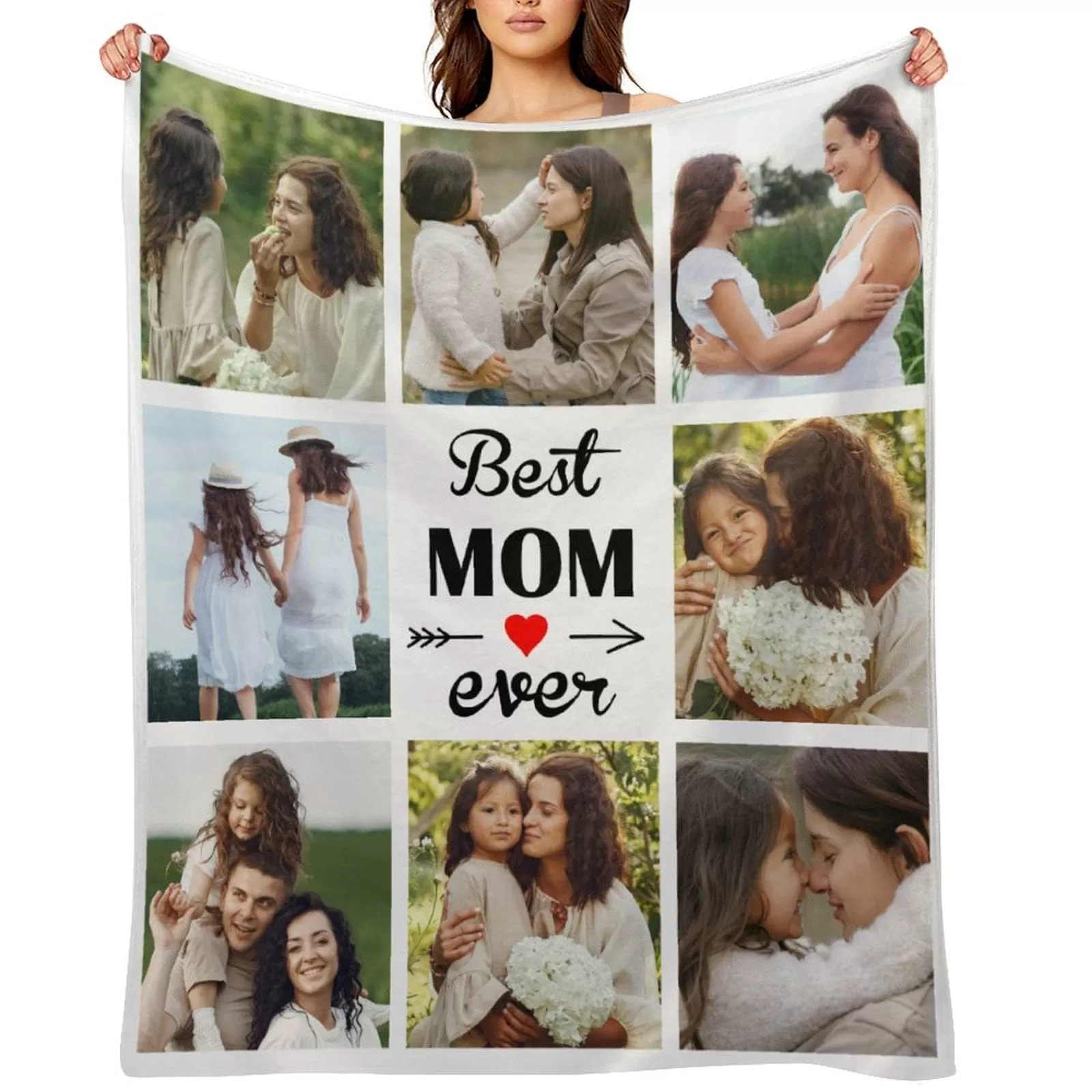 Custom Photo Best Mom Ever White Anti-pilling Flannel Blanket Personalized Mother's Day Blanket Gifts For Best Mom And Grandma