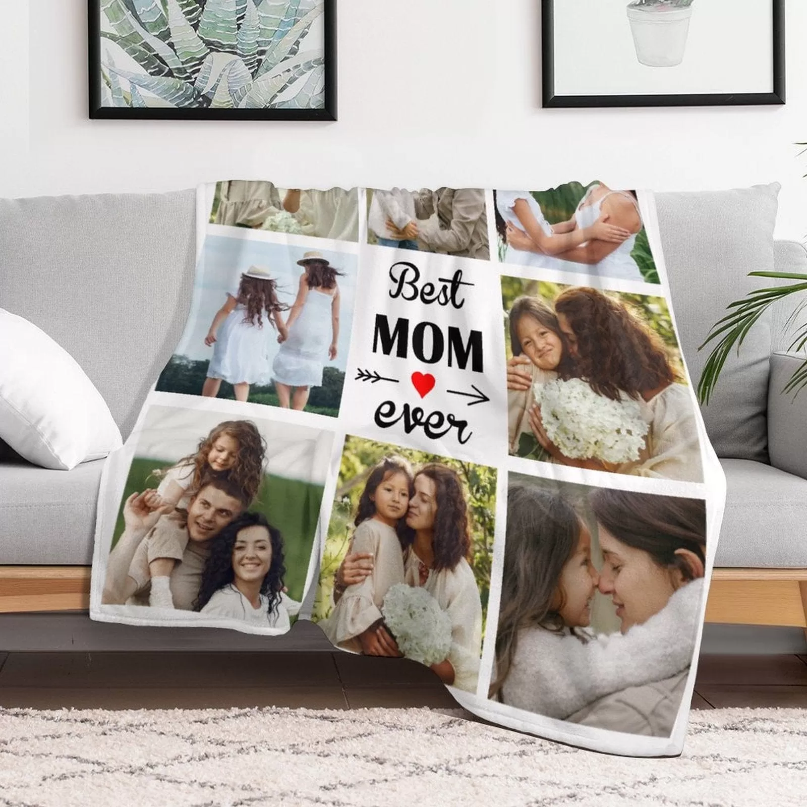 Custom Photo Best Mom Ever White Anti-pilling Flannel Blanket Personalized Mother's Day Blanket Gifts For Best Mom And Grandma