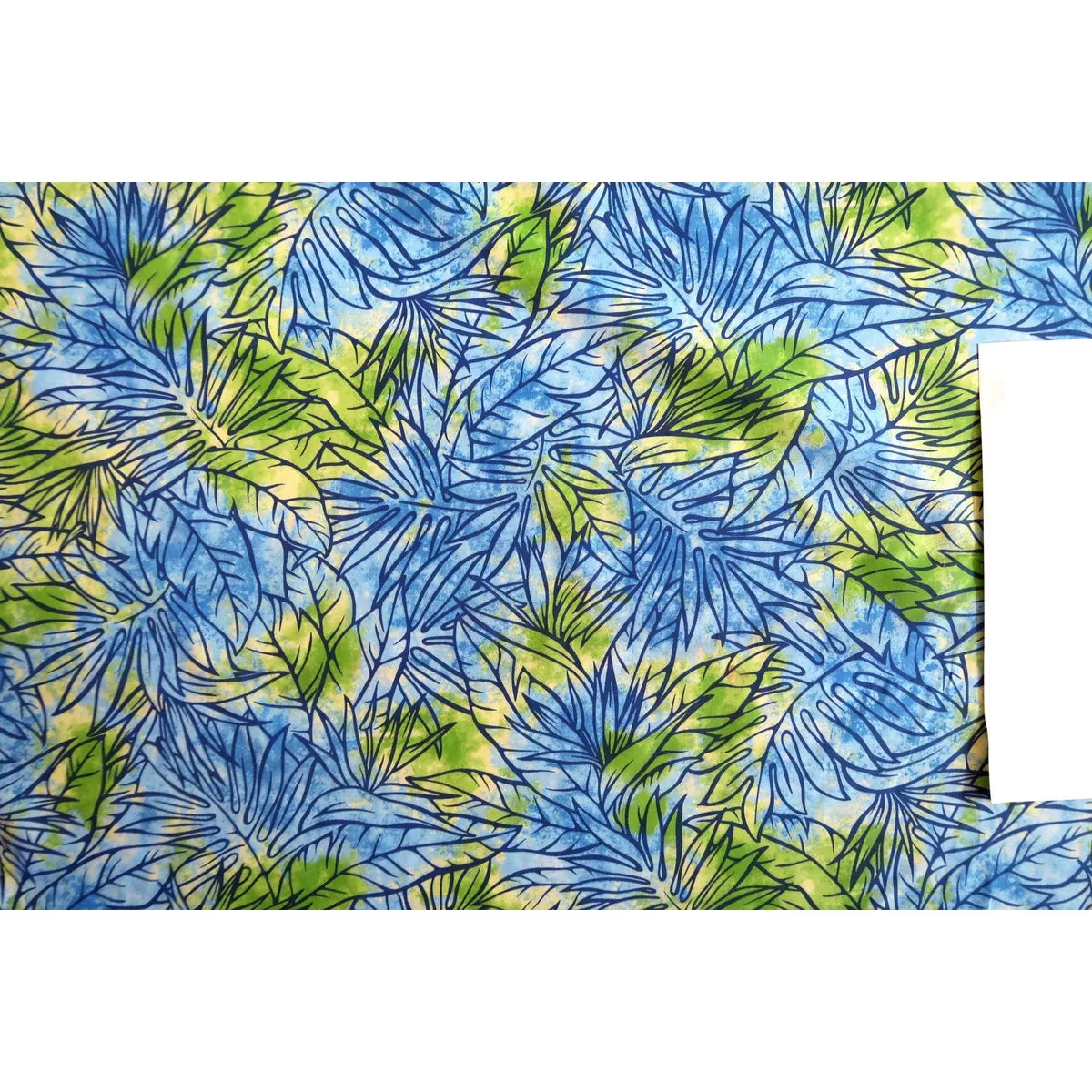 Dancing Leaf Blue & Green Hawaiian Fabric BLU-0005C