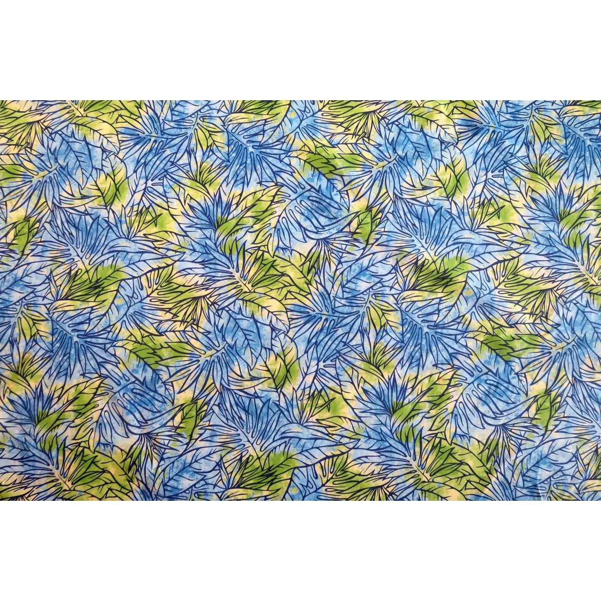 Dancing Leaf Blue & Green Hawaiian Fabric BLU-0005C