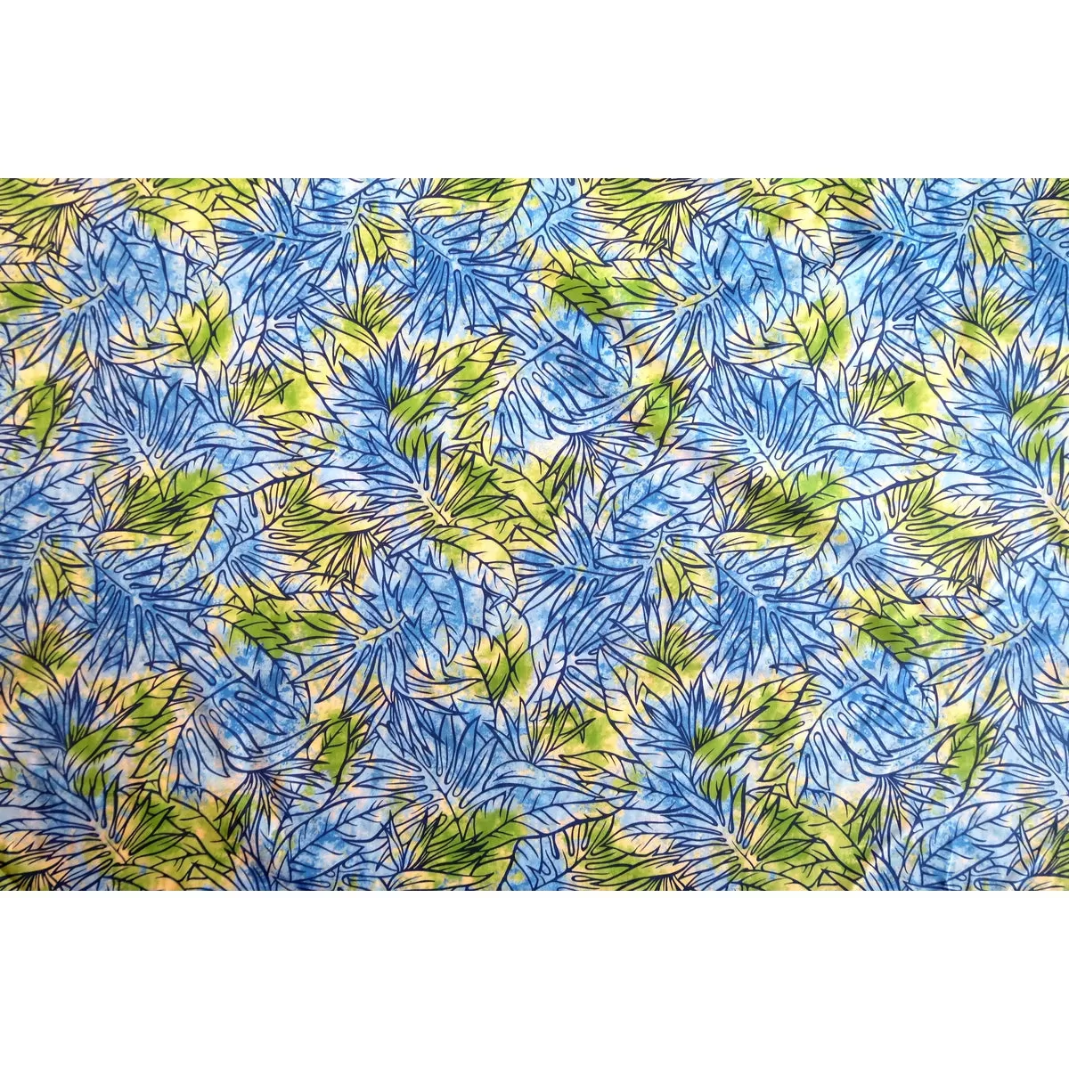 Dancing Leaf Blue & Green Hawaiian Fabric BLU-0005C