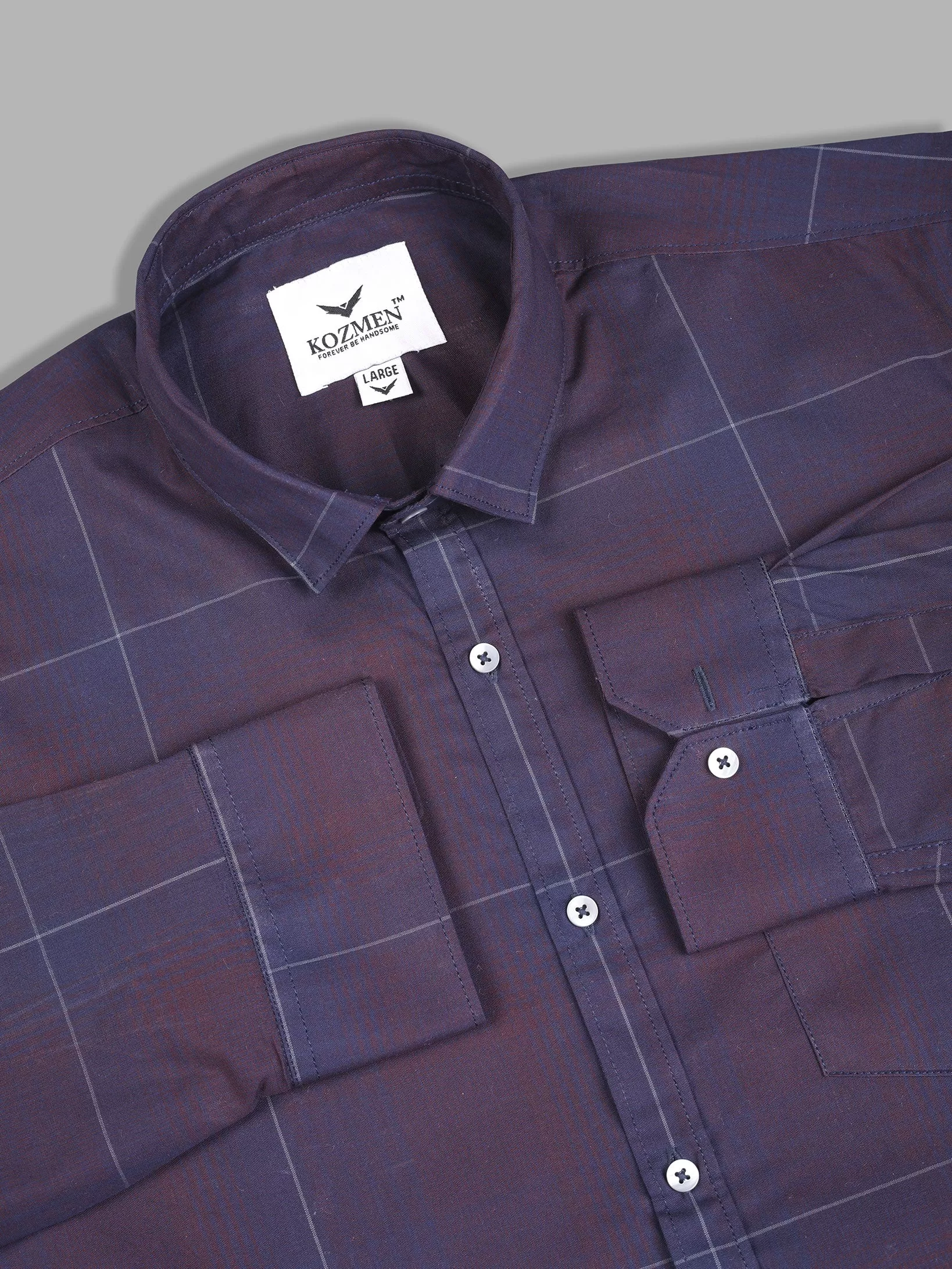 Dark Violet Cotton Checkered Shirt