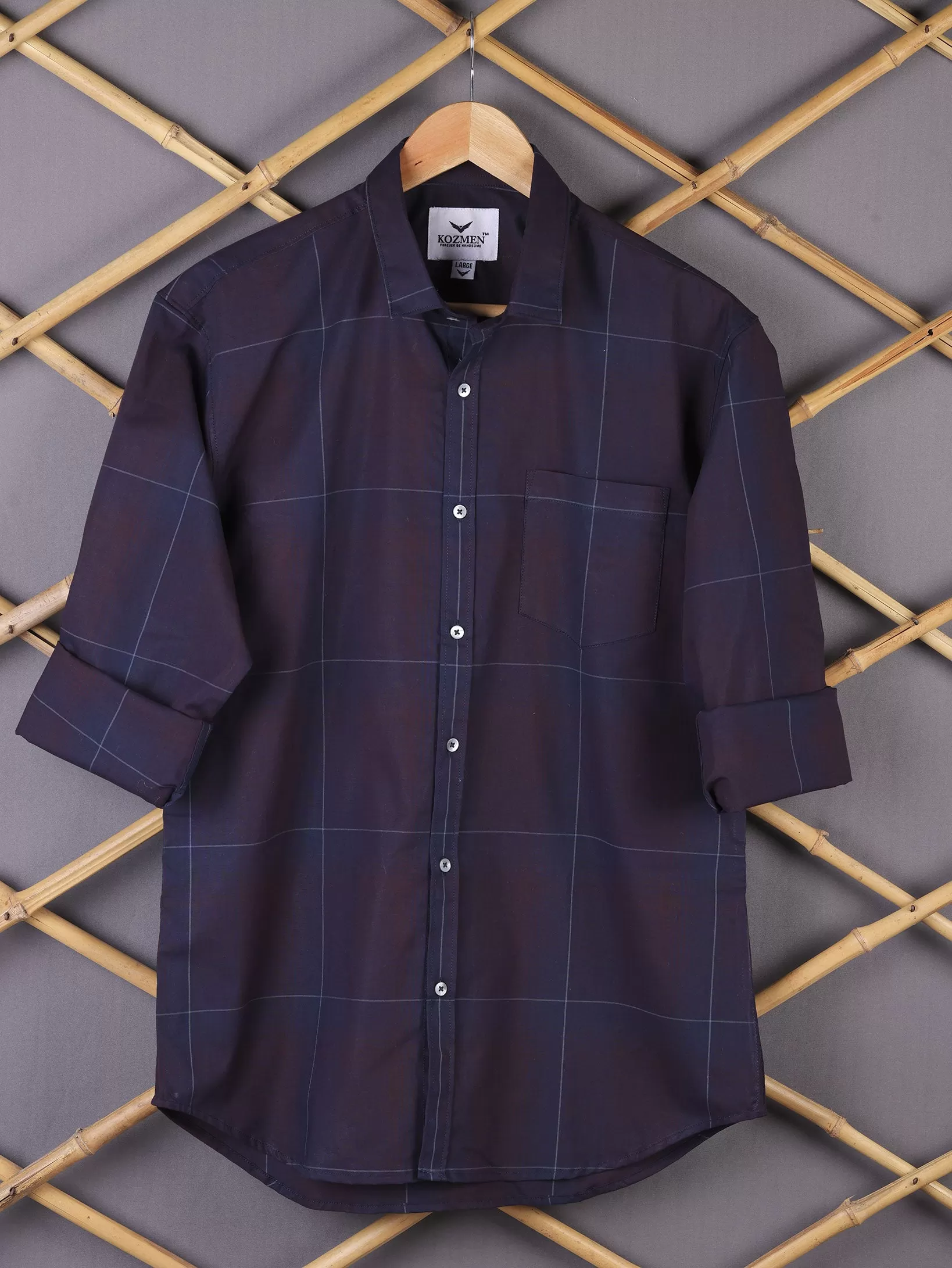 Dark Violet Cotton Checkered Shirt