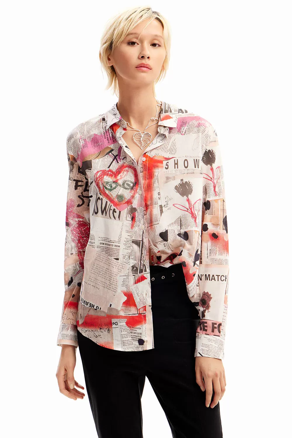 Desigual Newspaper Print Shirt - Blanco