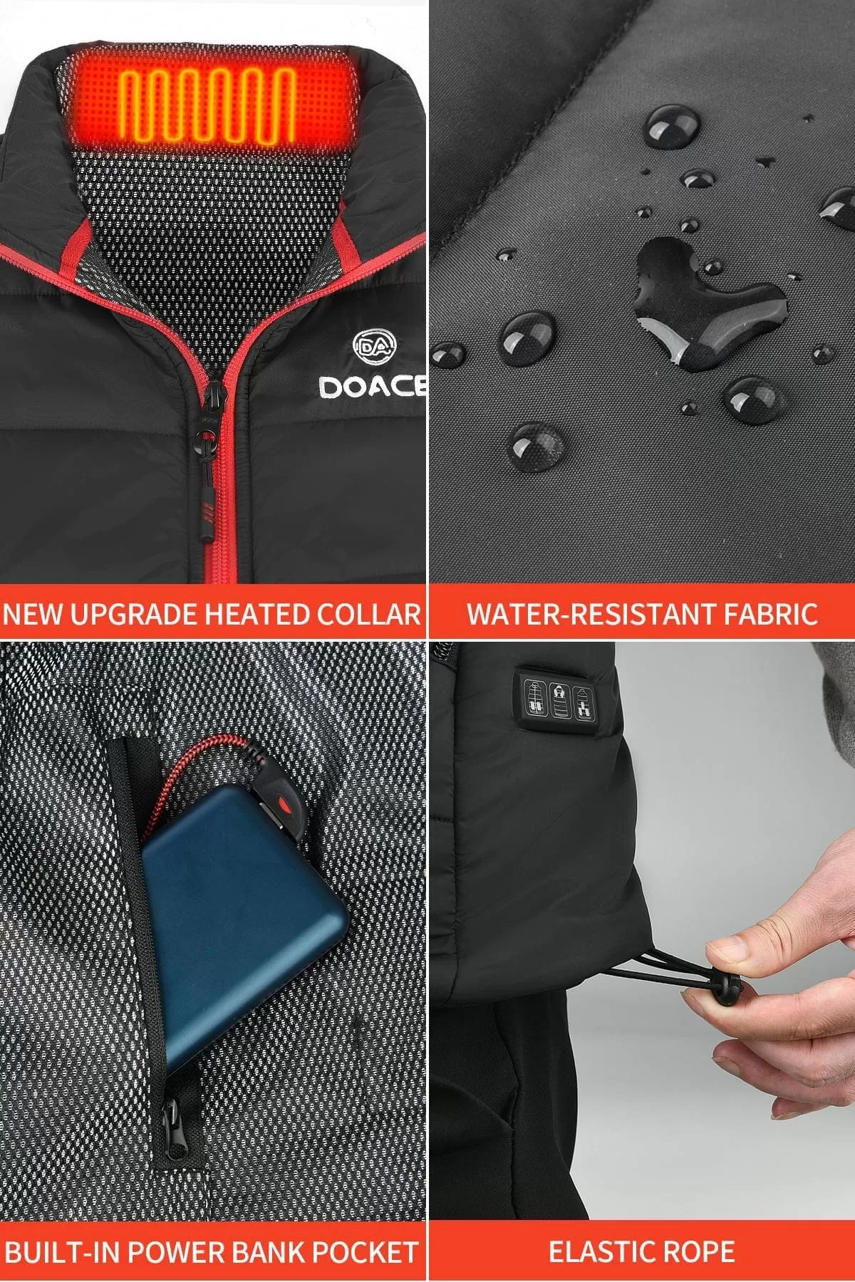 DOACE Wear women heated vest-Black(Battery not included)