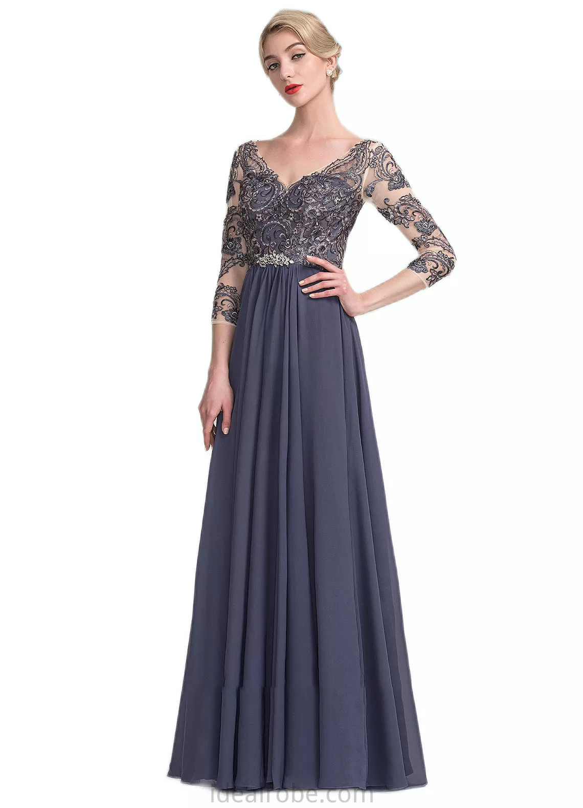 Eden A-Line V-neck Floor-Length Chiffon Lace Mother of the Bride Dress STK126P0014659