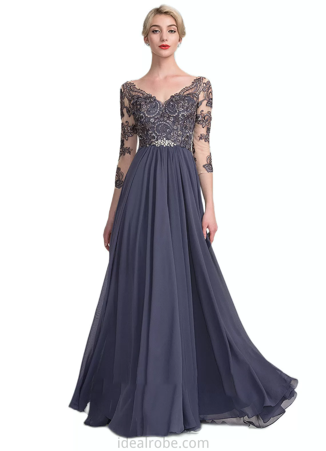 Eden A-Line V-neck Floor-Length Chiffon Lace Mother of the Bride Dress STK126P0014659