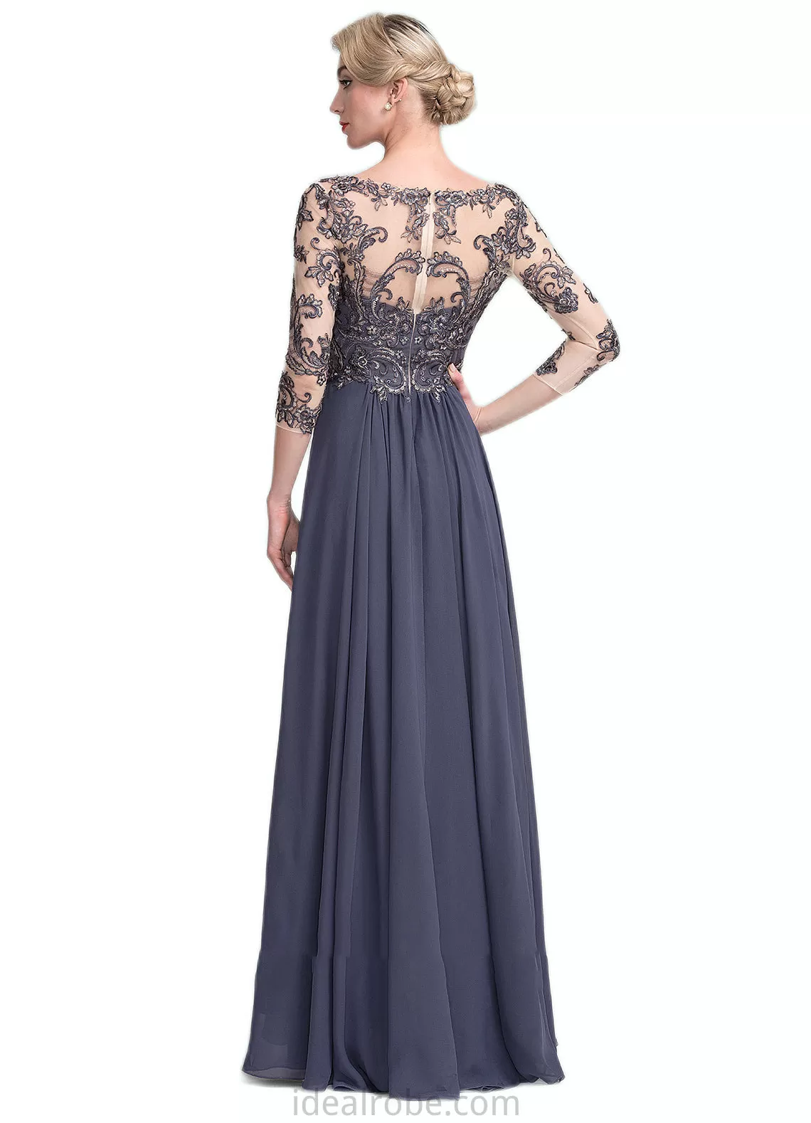 Eden A-Line V-neck Floor-Length Chiffon Lace Mother of the Bride Dress STK126P0014659