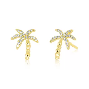 EF Collection - Single Stud Wild Palm Stud Earring with Diamonds, Yellow Gold