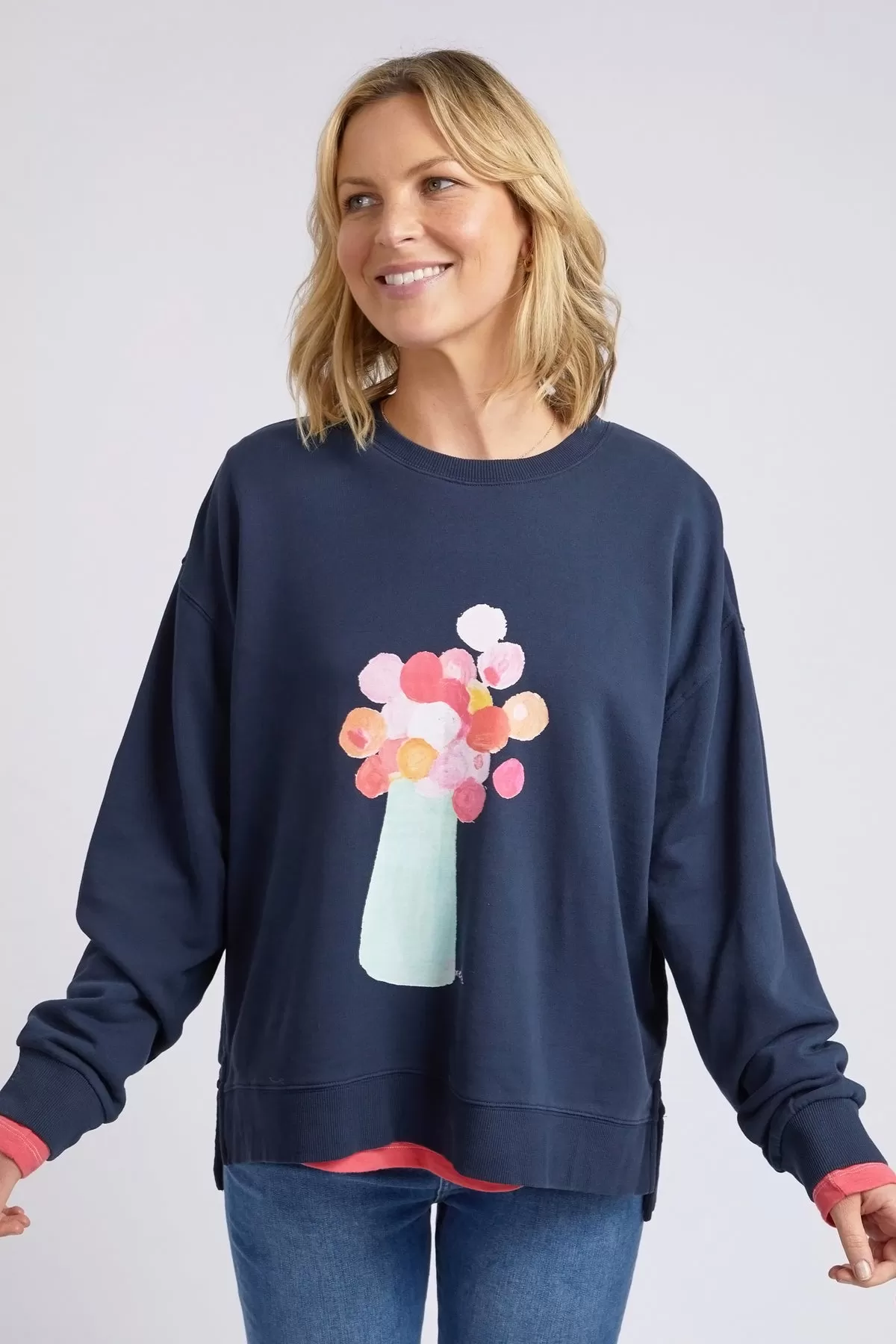 Elm Janey Floral Crew - Dark Sapphire