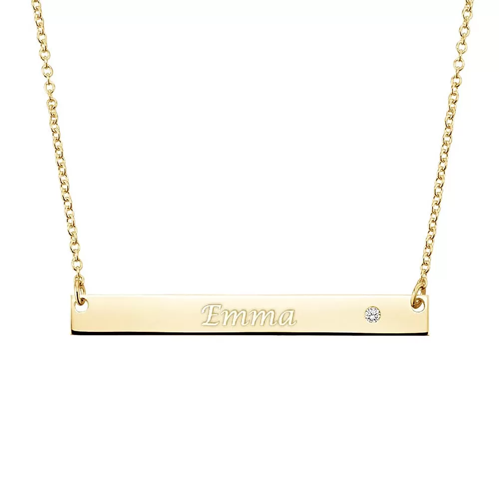 Engravable Bar Necklace with Moissanite