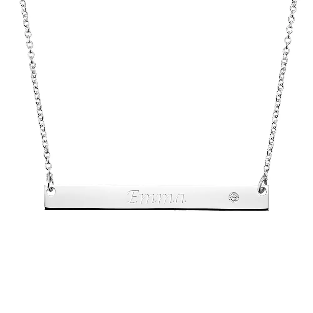 Engravable Bar Necklace with Moissanite