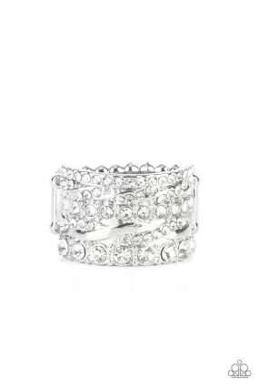 Exclusive Elegance White Rhinestone Ring - Paparazzi Accessories