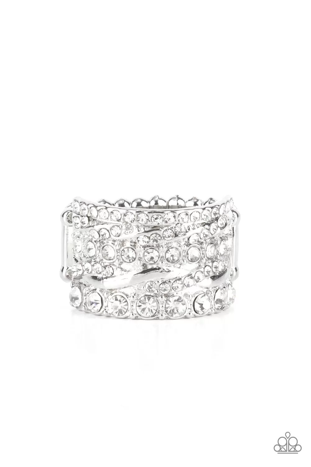 Exclusive Elegance White Rhinestone Ring - Paparazzi Accessories