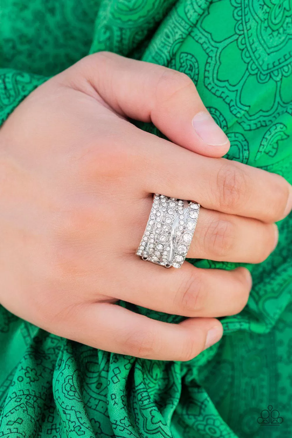 Exclusive Elegance White Rhinestone Ring - Paparazzi Accessories