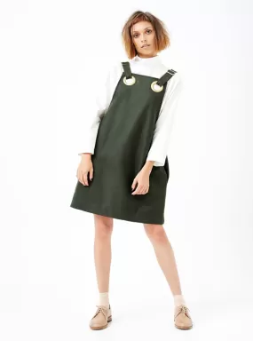 EYELET PINAFORE DRESS ~ OLIVE GREEN [ Wool, Brass Hardware ]