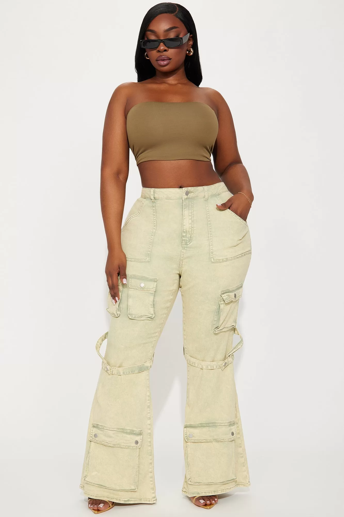 Feeling Free Mineral Washed Flare Pant - Green