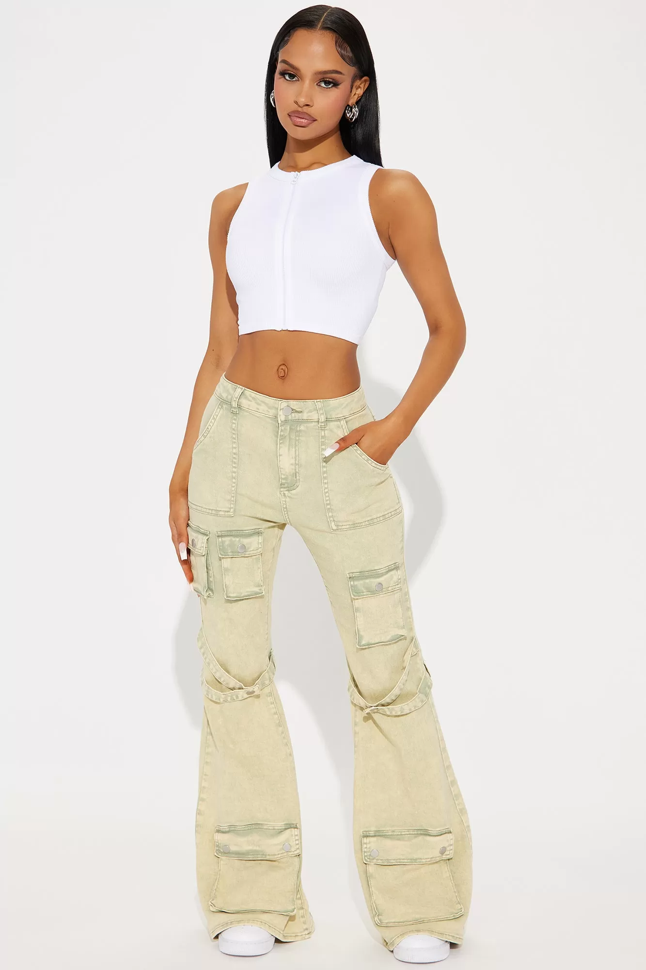 Feeling Free Mineral Washed Flare Pant - Green