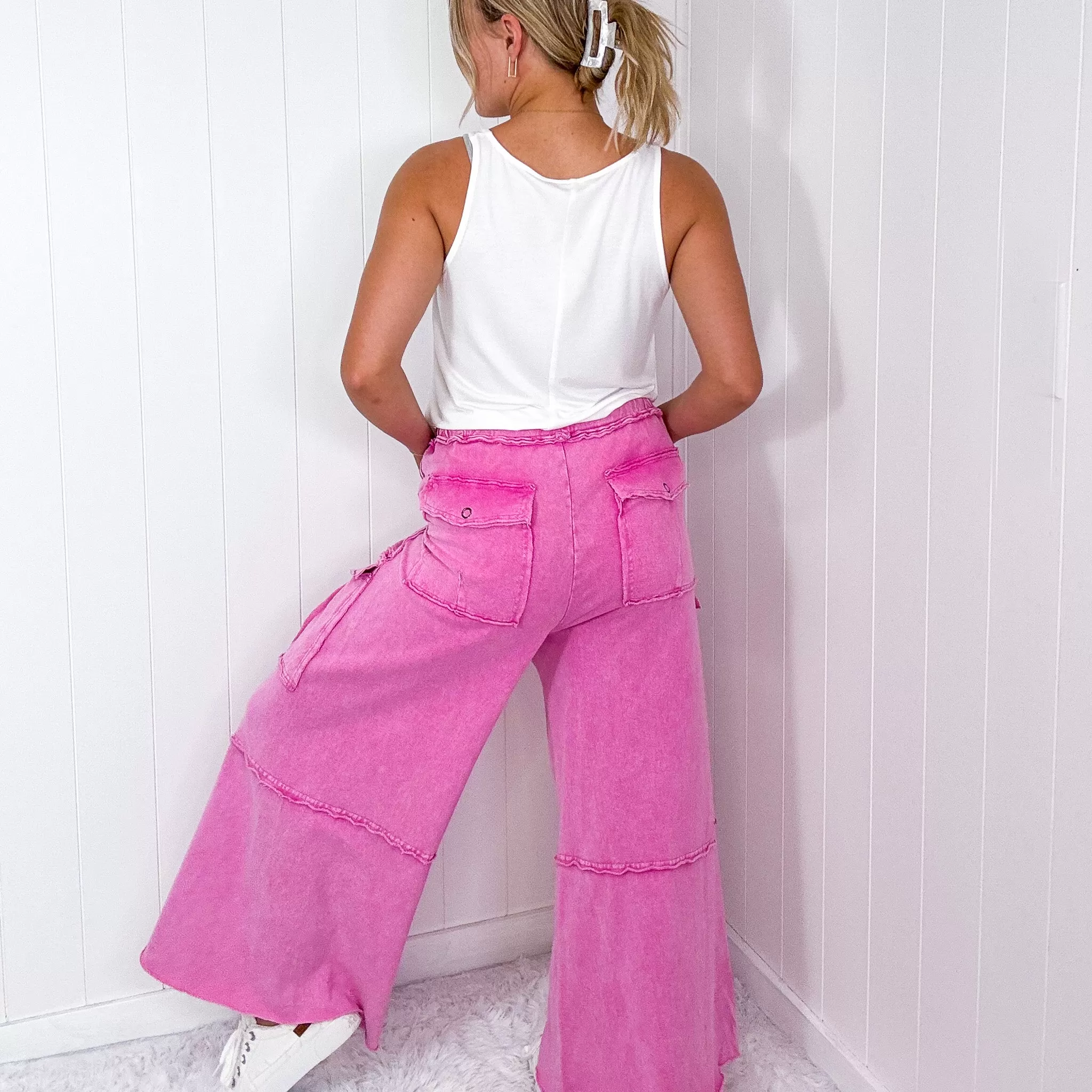 Feeling Good Cropped Relaxed Mineral Washed Wide Leg Cargo Pants in 8 Colors