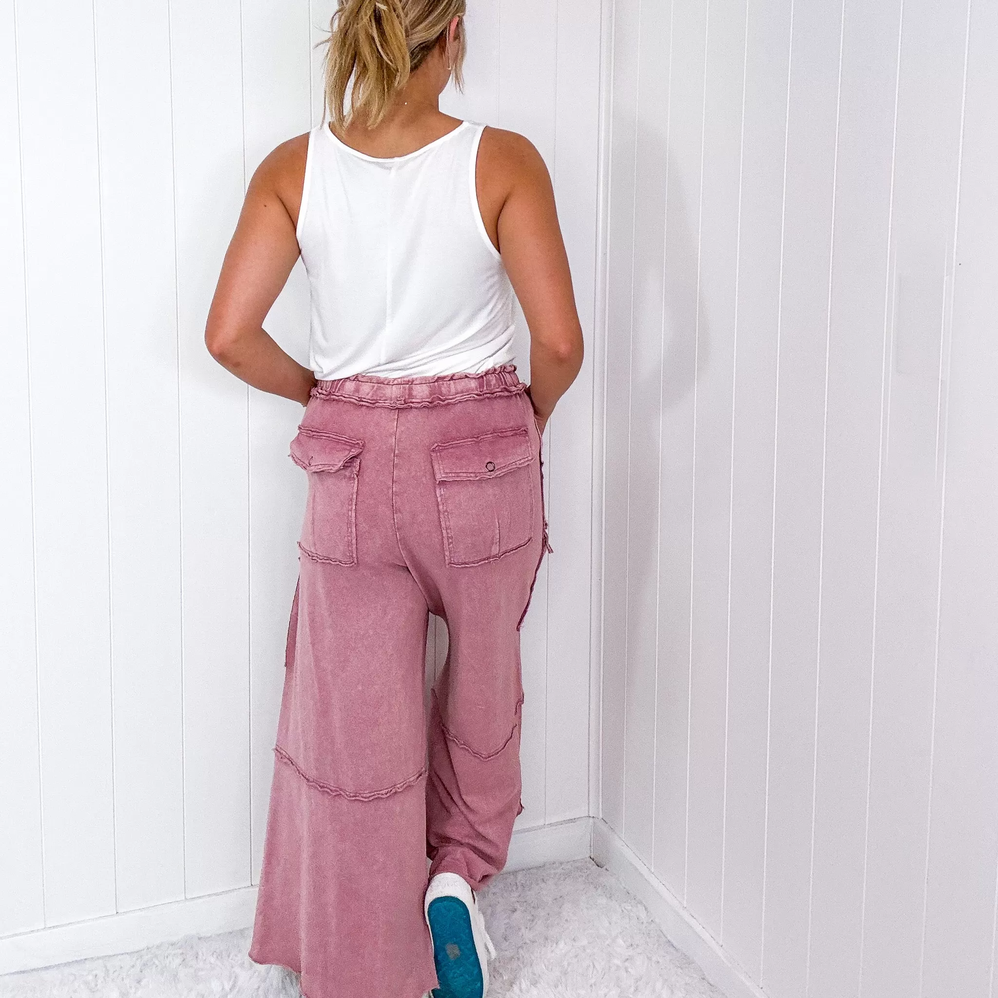 Feeling Good Cropped Relaxed Mineral Washed Wide Leg Cargo Pants in 8 Colors