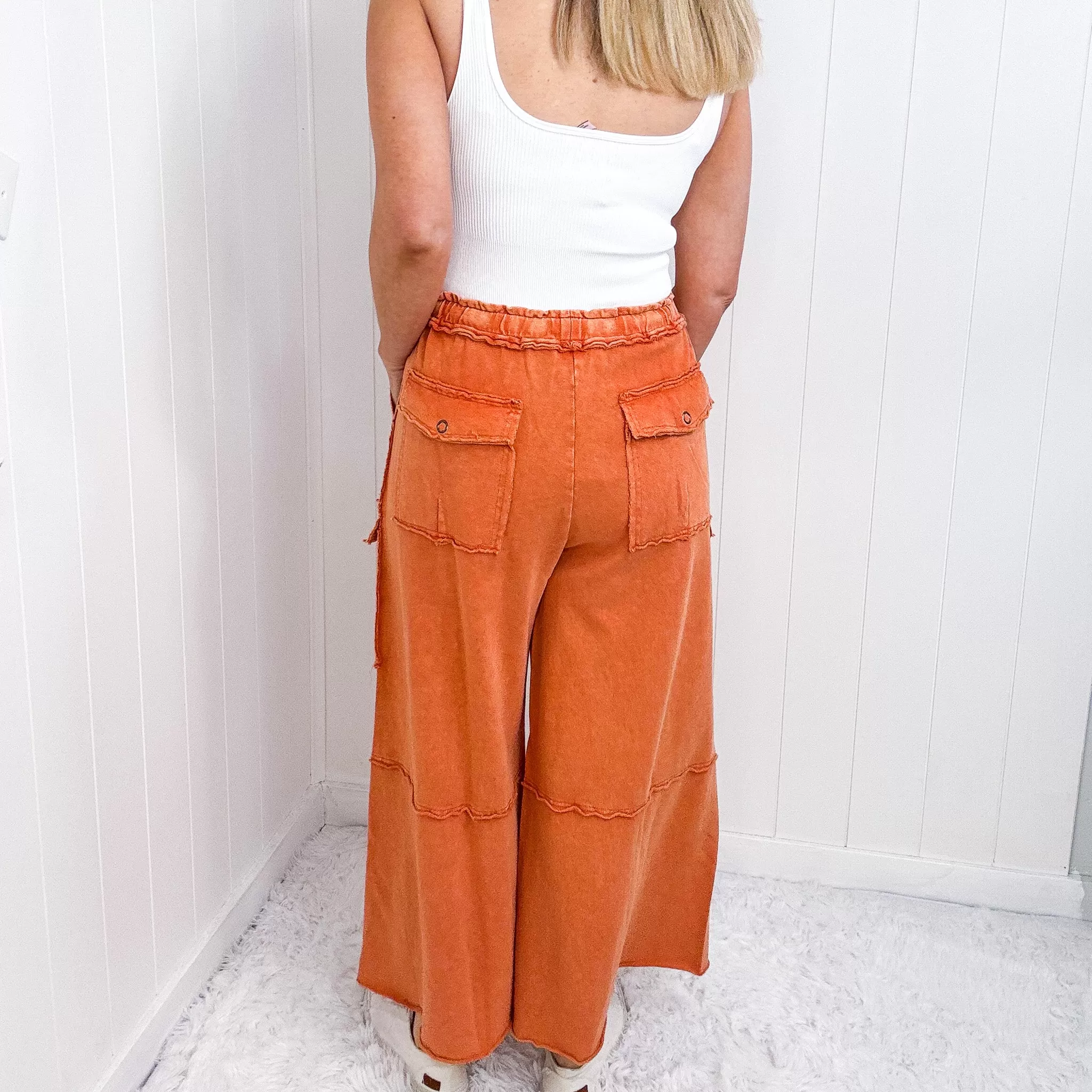 Feeling Good Cropped Relaxed Mineral Washed Wide Leg Cargo Pants in 8 Colors